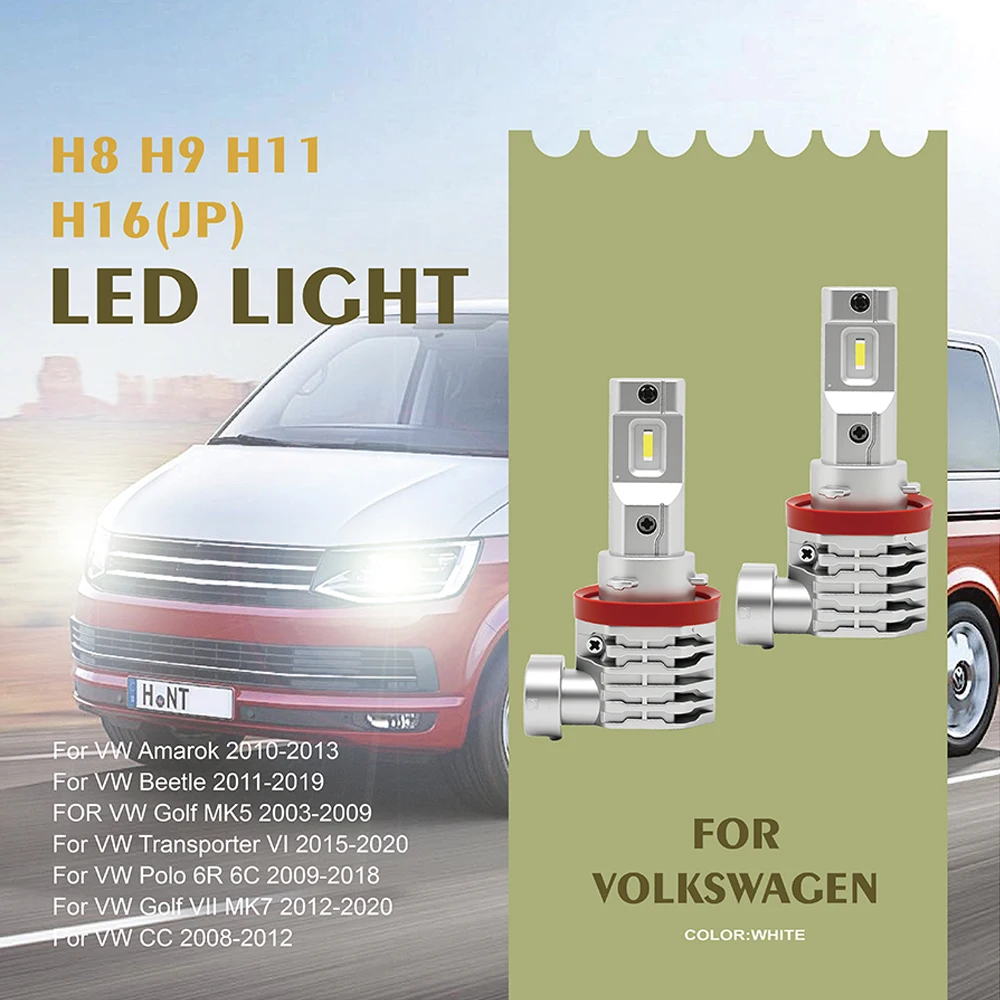 2Pcs/Set Car LED Head Lamp H8/H9/H11/H16JP Halogen Size For  VW Amarok Beetle Golf MK5 Transporter VI Polo 6R 6C Golf VII MK7 CC