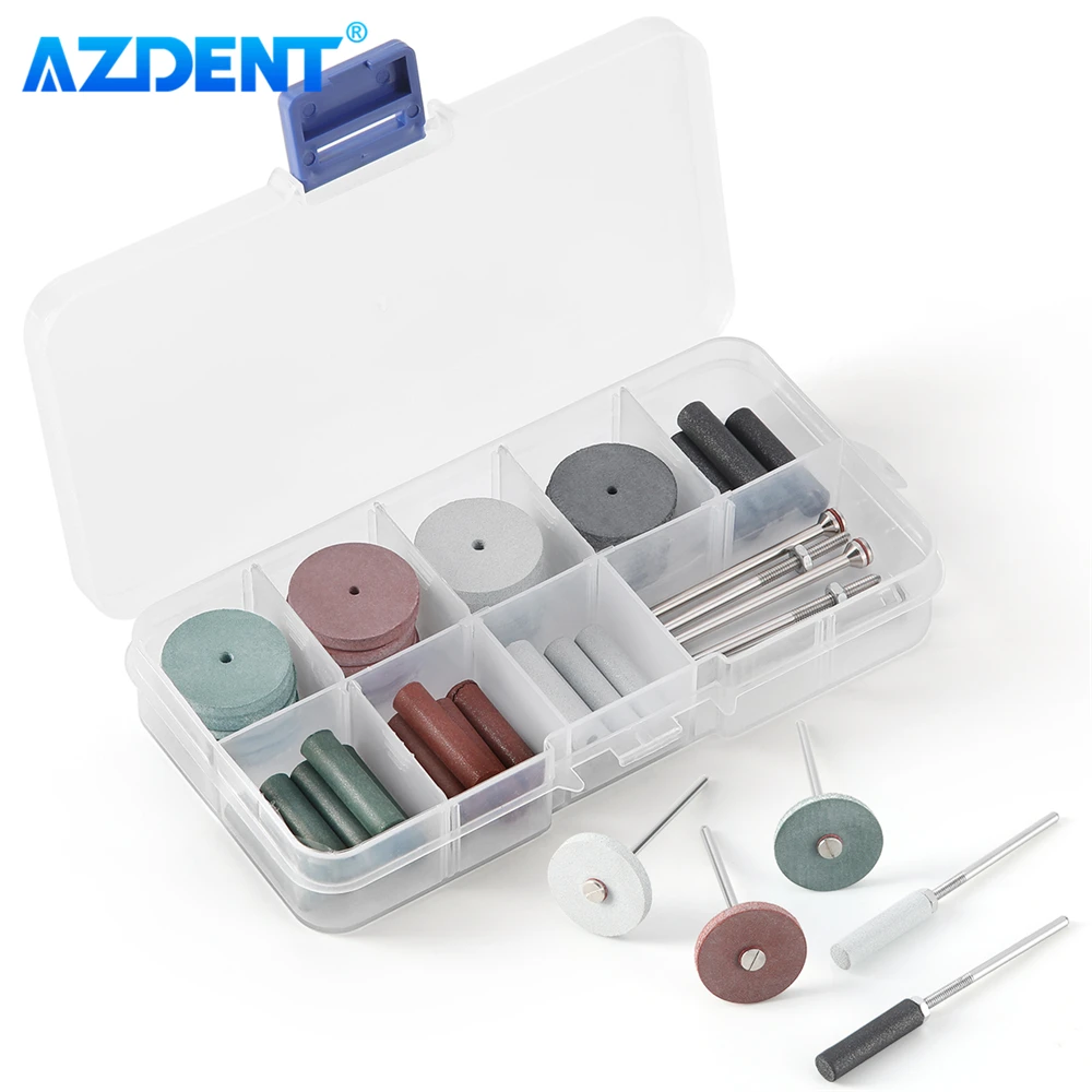 45PCS AZDENT Dental Polishing Wheels Kit 20PCS Silicone Rubber Polishing Wheels 20PCS Burs 5PCS Shank Mandrels HP 2.35mm Tool