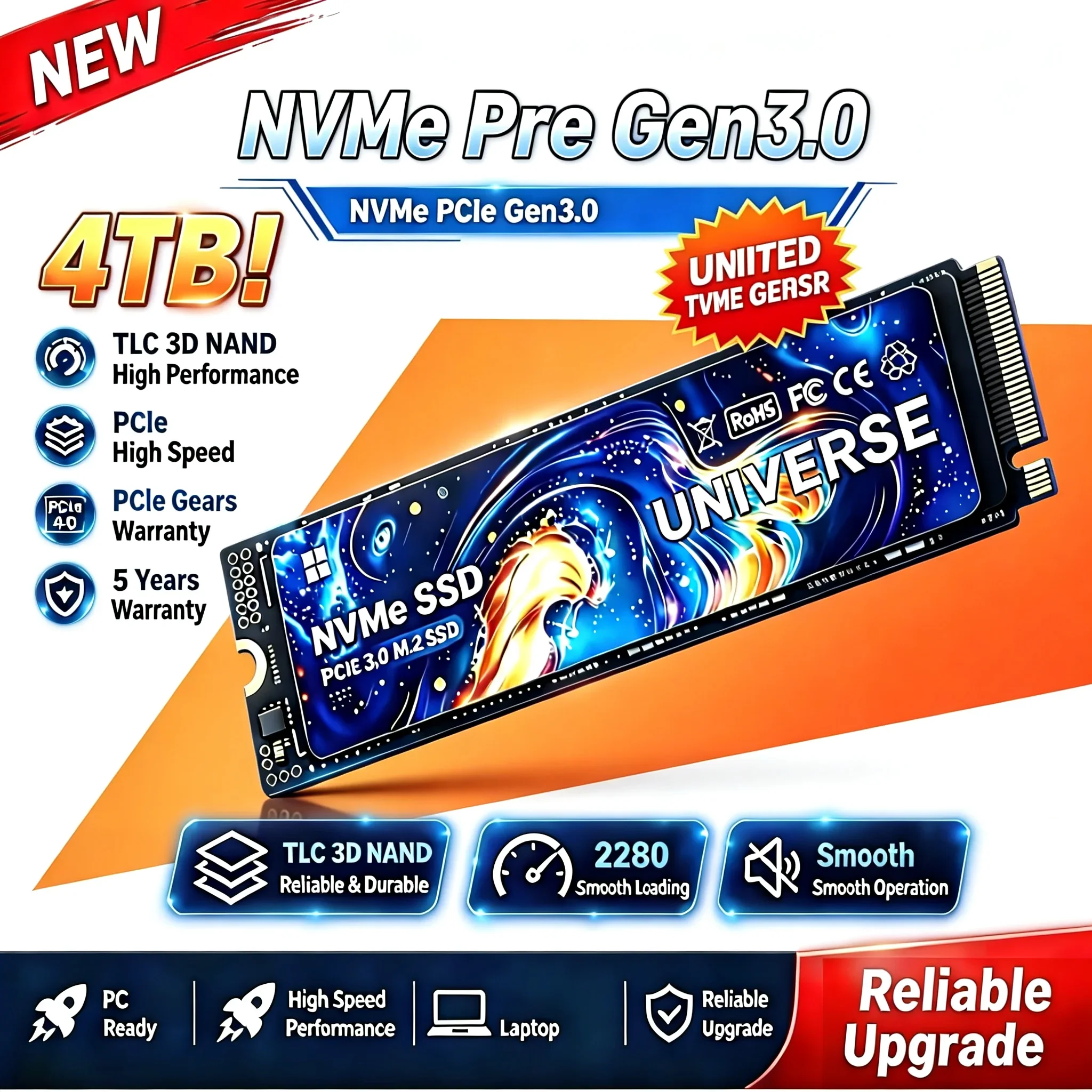 NVMe UNIVERSE SSD M.2  PCIe3.0 2280 TLC 3D NAND 500GB 1TB 2TB 4TB High Speed Solid State Disk for Desktop Laptop