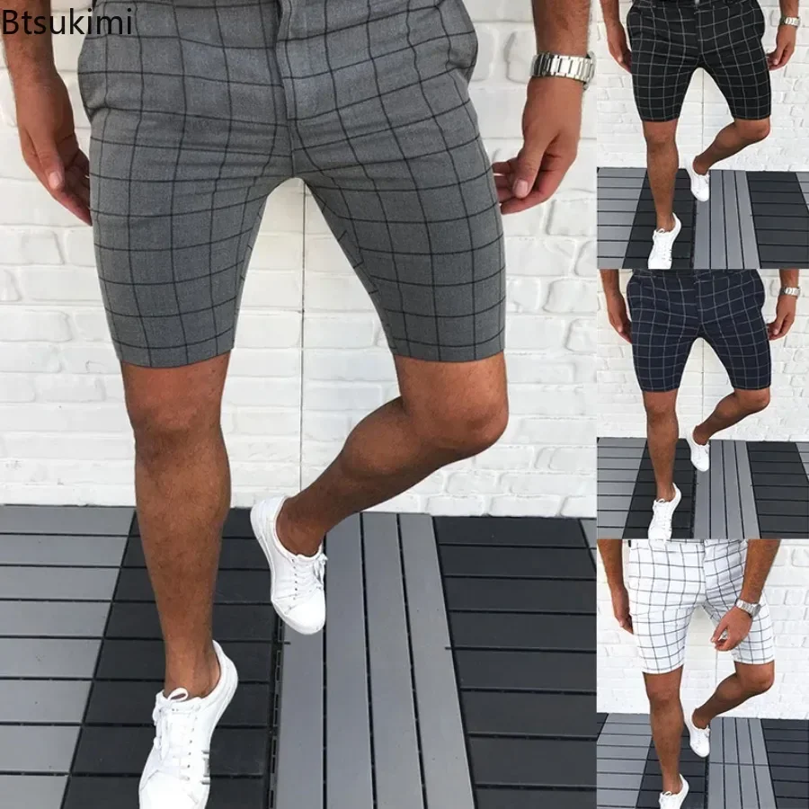 

2025 Spring Summer Men's Plaid Casual Shorts Fashion Stretch Slim Business Social Short Trouers Men Cozy Simple All-match Shorts