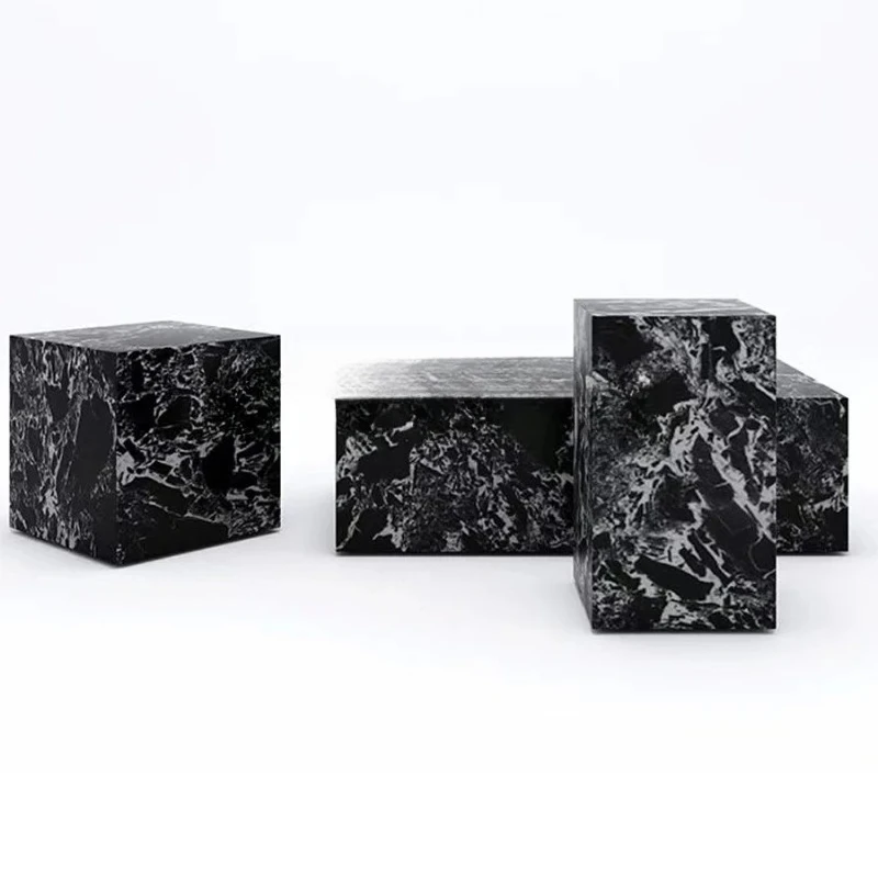 

Designer light luxury Nordic marble combination coffee table black luxury stone edge square