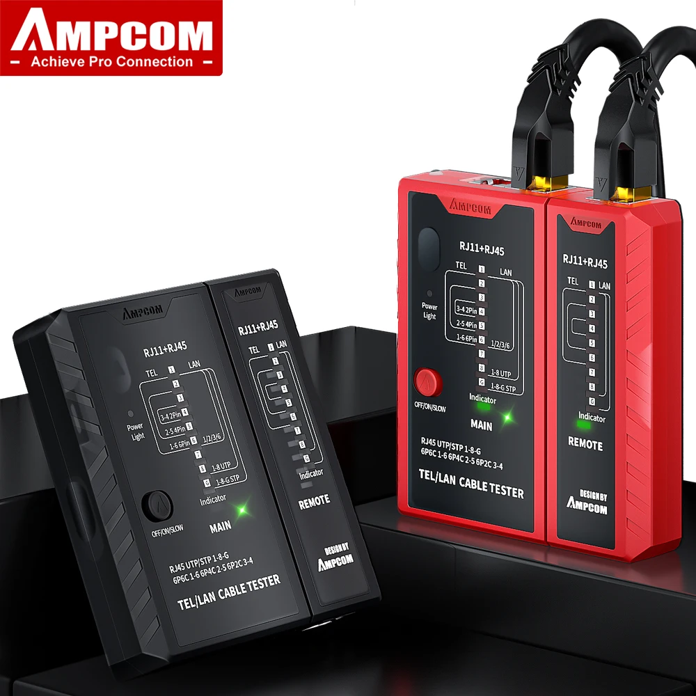 AMPCOM Network Cable Tester,  LAN Phone Wire Tester Tool Networking Tool Ethernet Repair For RJ45/RJ11/RJ12/CAT5/CAT6/CAT7/CAT8
