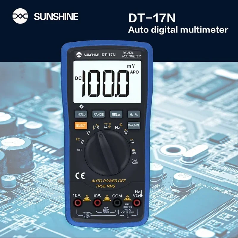 Sunshine-auto Range Lcd Display Multímetro Multímetro Digital Instrumento Digital Automático Tester para Ferramentas de Reparo de Telefone Dt17n