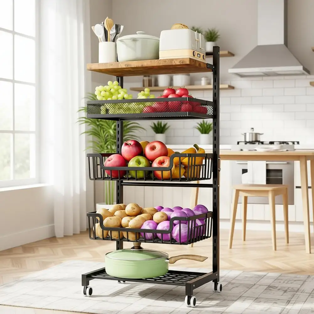 

5-уровневая регулируемая кухонная тележка на колесиках для хранения овощей и картофеля