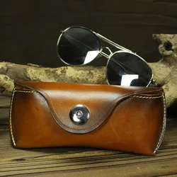 Estuches de cuero para gafas de sol para hombres y mujeres, caja de cuero de grano completo, estuche de piel de vaca para gafas de sol, bolso de lujo para gafas de sol