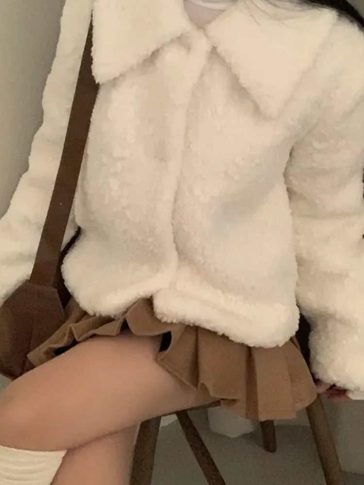 Manteau ort en fourrure d'agneau pour femme, coupe ample, col chaud, vêtements d'extérieur d'hiver, mode coréenne, vêtements décontractés pour divers Ocns