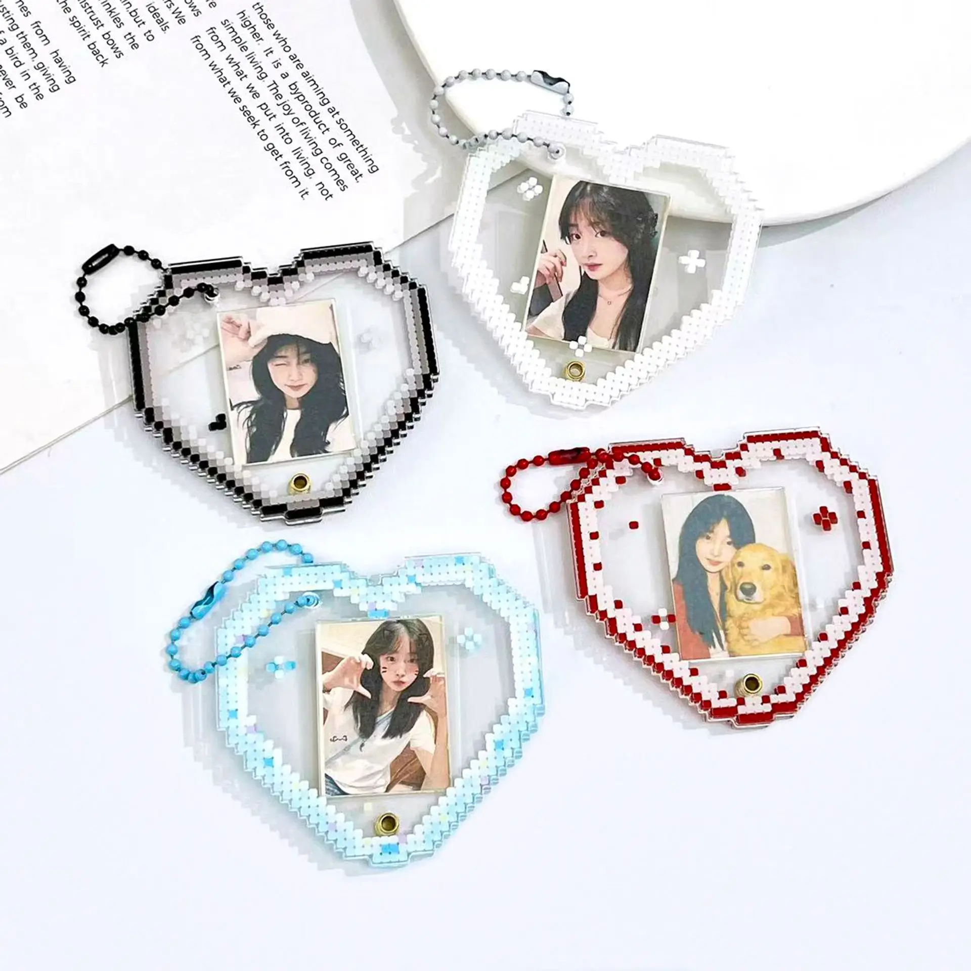 1 Inch Acrylic Photo Card Holder Heart Couple Photocard Case Pendant Valentine Gift