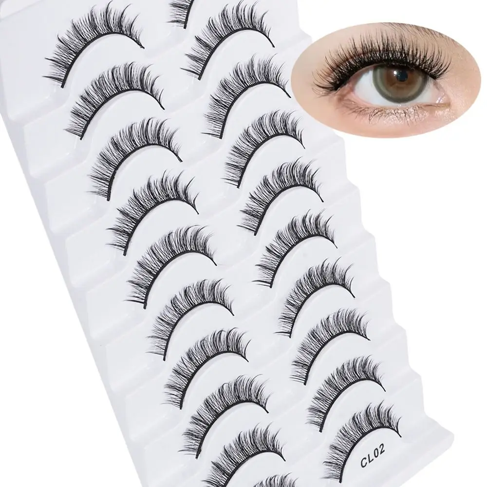 10 Pairs Full Strip False Eyelashes Natrual Long Cruelty-free 3D Faux Mink Lash Handmade Eye Makeup Tools Eye Lash Extension