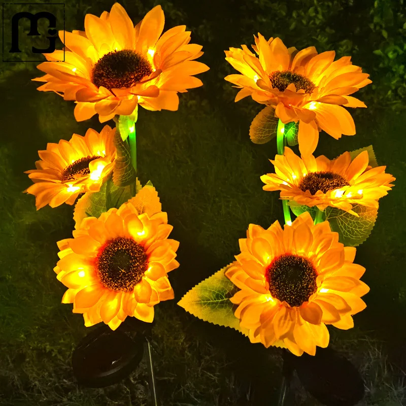 1pc Solar Sunflower Lights 3 Heads 1 Head Garden Stake Outdoor Decorative Waterproof LED Landscape Lights for Patio Garden Yard