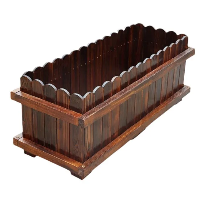 

carbonized preservative wood flower box, rectangular large vegetable pot, solid wood flower pot outdoor garden planting box