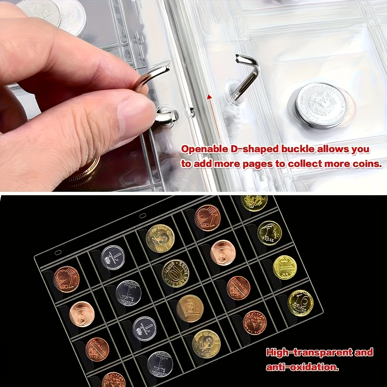 حامل كتب مجموعة العملات المعدنية لهواة الجمع، ألبوم جمع 200 جيبًا و20 حافظة تخزين لعرض الأموال الورقية