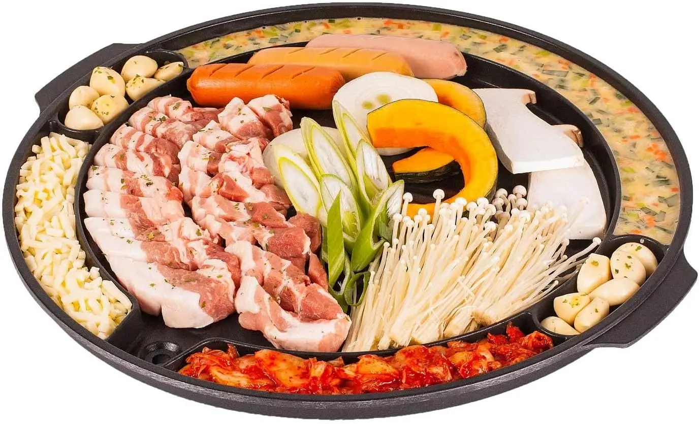 - Plancha para Asar Master Grill, Plancha para Asar Tradicional Coreana - Plancha Antiadherente para Cocina Interior/Exterior, Asador sin Humo de Aluminio Fundido