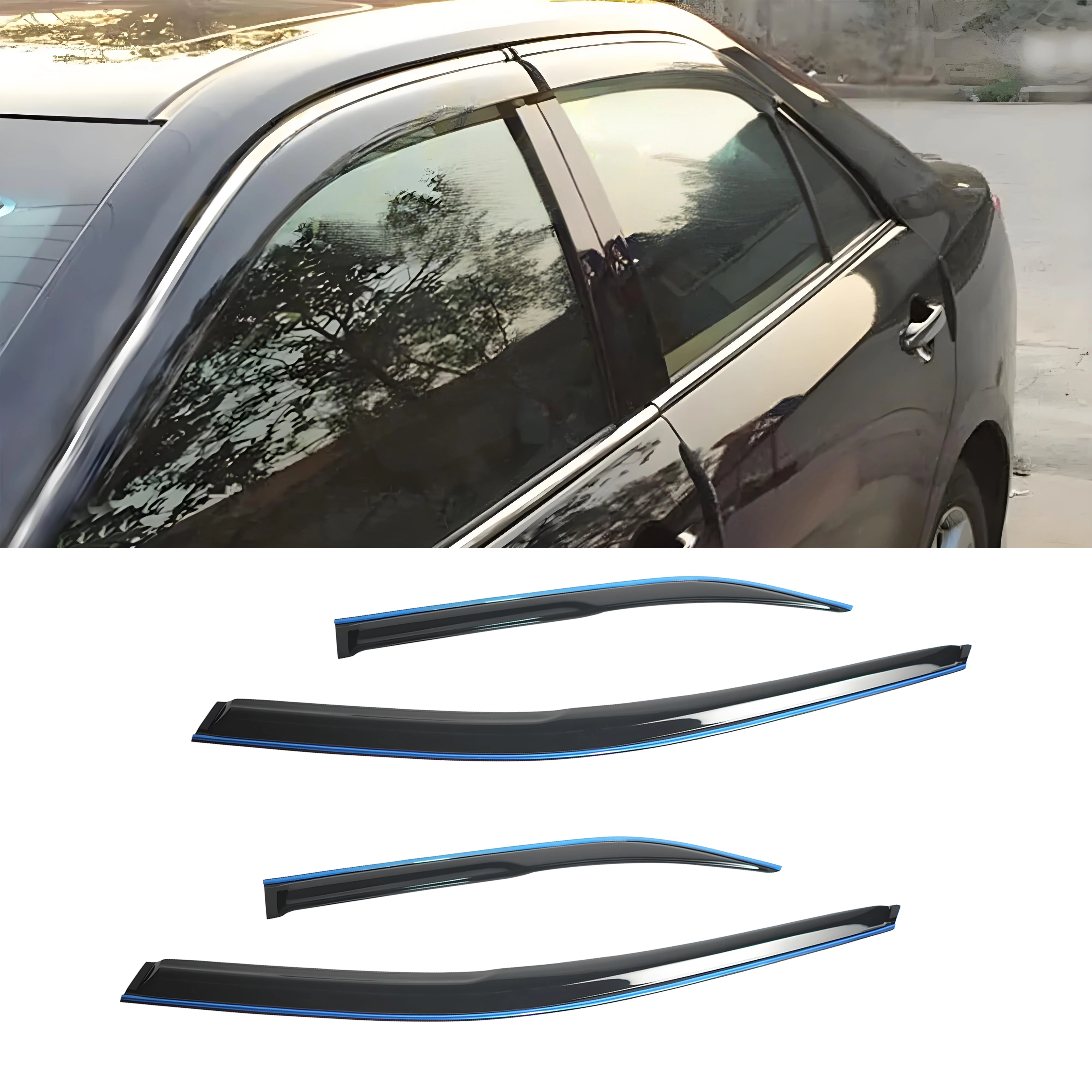 

For 2012 Toyota Camry Chrome Trim Window Visor Vent Shade Sun Rain Guards