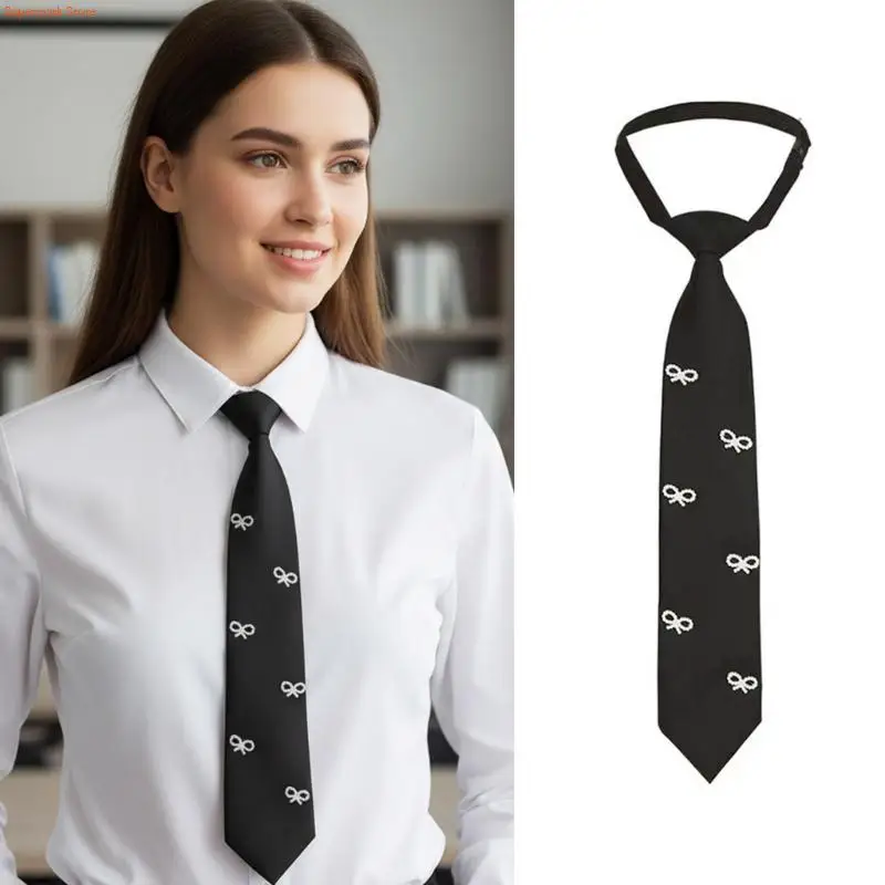 Q5WE Modern Imitation Pearls Decorated Tie Lightweight Wrinkles Resistant Polyester For Daily Use