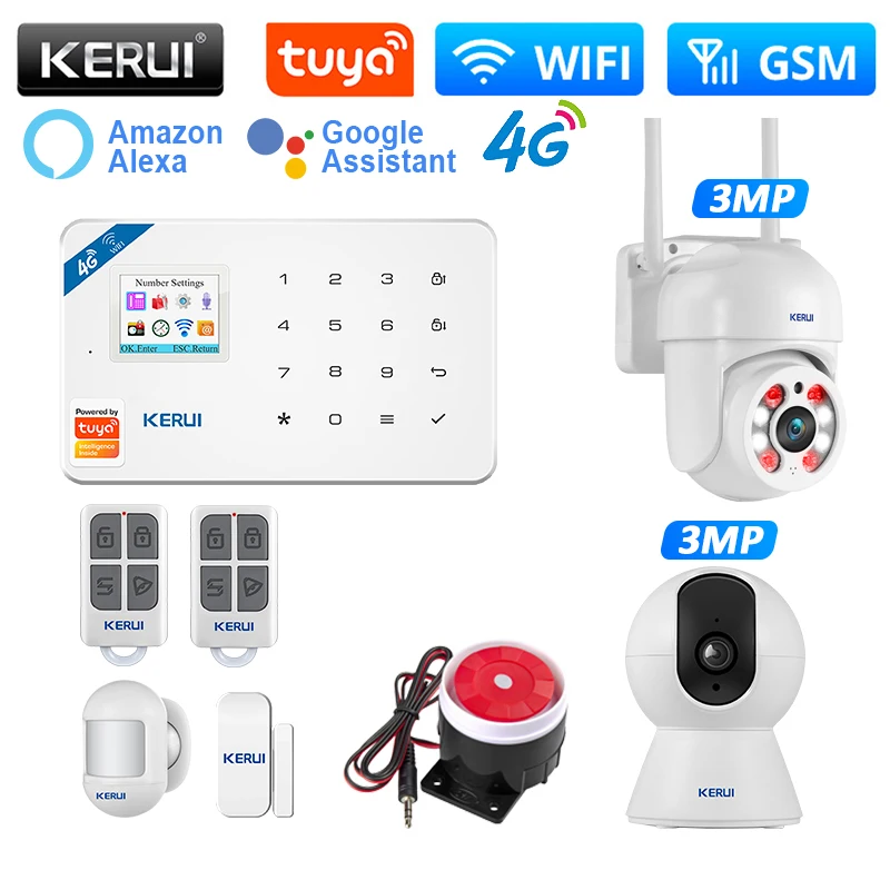 KERUI W184 Home Smart Security Alarm System WiFi 4G GSM Wireless Tuya Control App 1.7 Inch Color Screen Voice Prompt Host