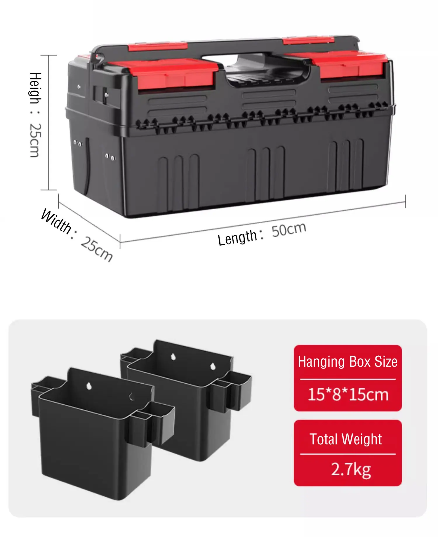 Cassetta degli attrezzi in plastica da 17-20 pollici, organizer con chiusura sicura, design portatile perfetto per la casa, il garage