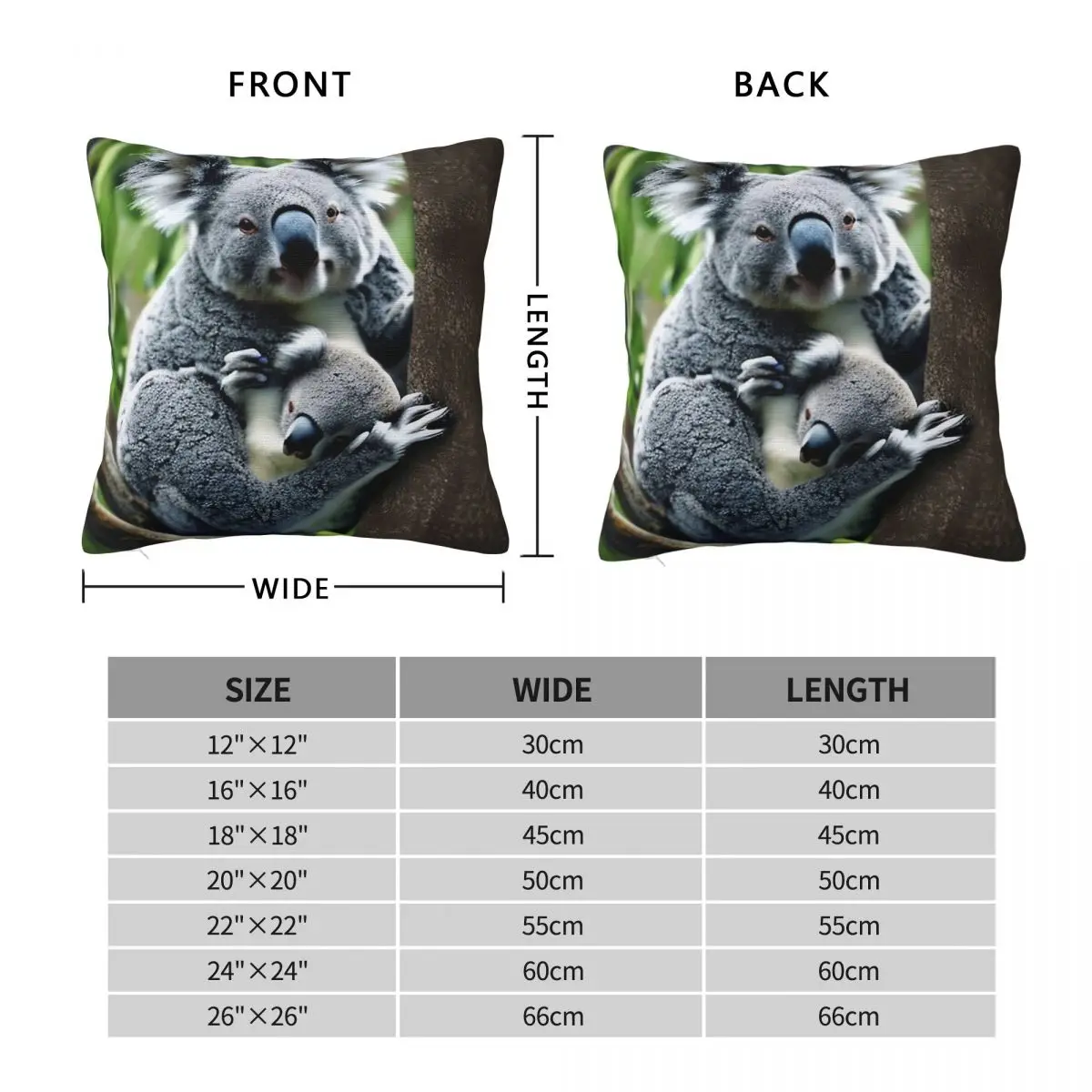 Australia Koala Family Square Pillowcase Polyester Linen Velvet Pattern Zip Decor Pillow Case Home Cushion Case