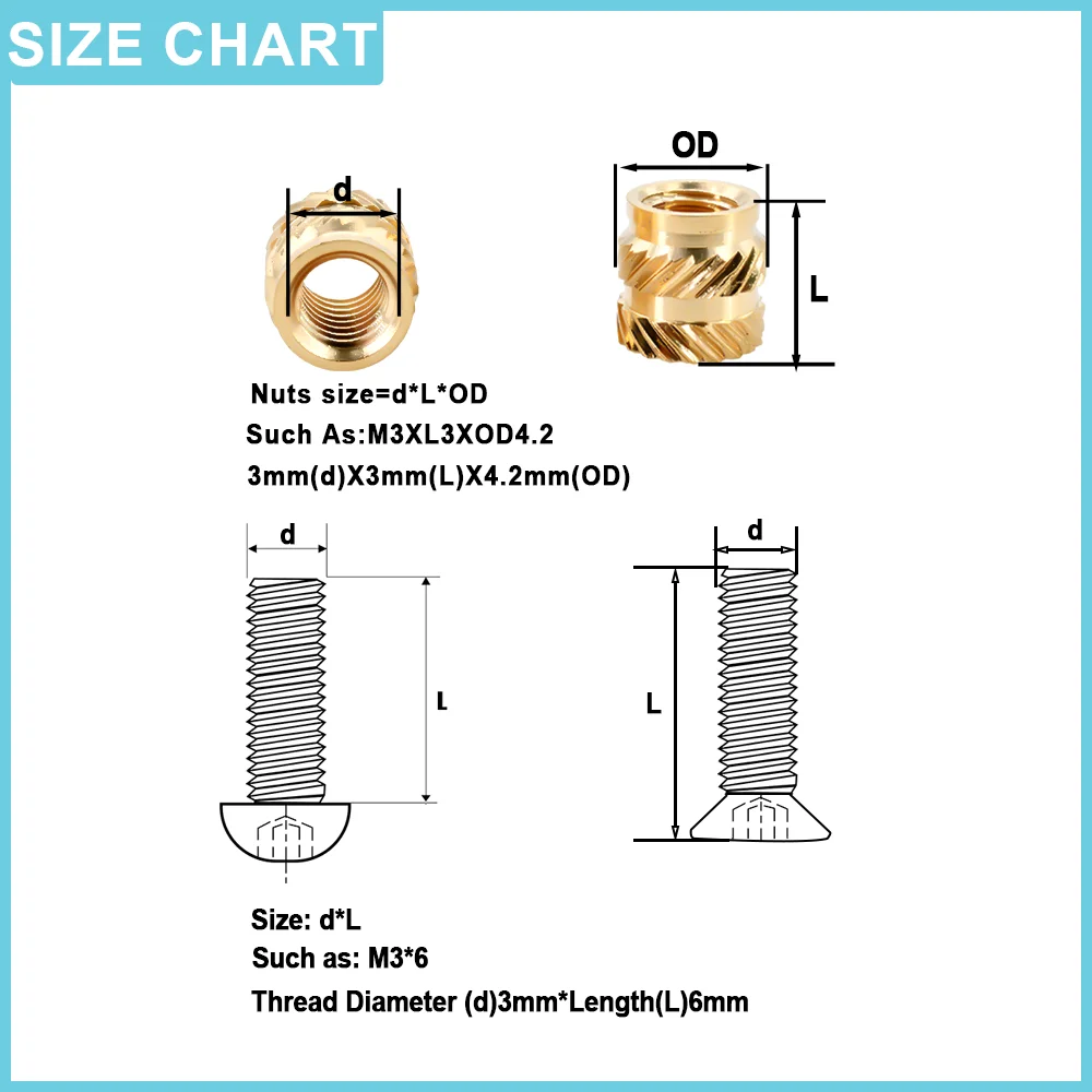 M3 Brass Insert Nut Bolt Screw Soldering Iron Tip kit Hot Melt Knurled Thread Heat Insert Nuts bolts Kit For Plastic 3d Printing