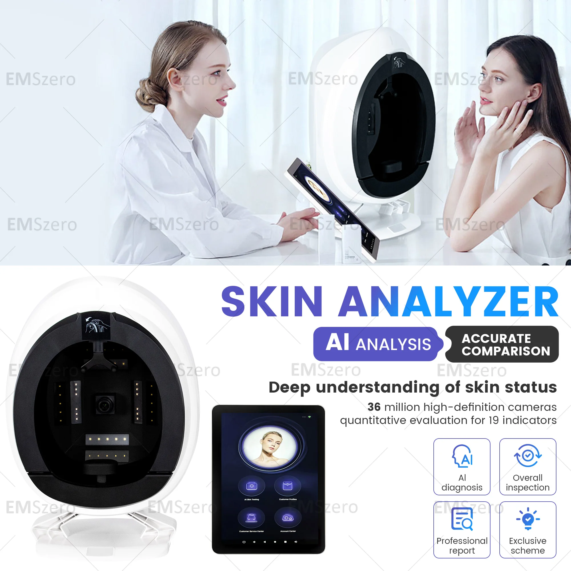 AISA Q1 Skin Analyzer X5 3D Professional Facial Skin Analyzer Machine O1 Pro AI Skin Analysis Scanner 15.6inch 10 Light Spectrum