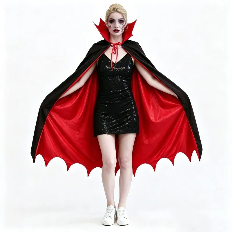 Halloween cape adult knitted cloth red and black double-sided stand-up collar with hat pirate reaper stage cape modeling