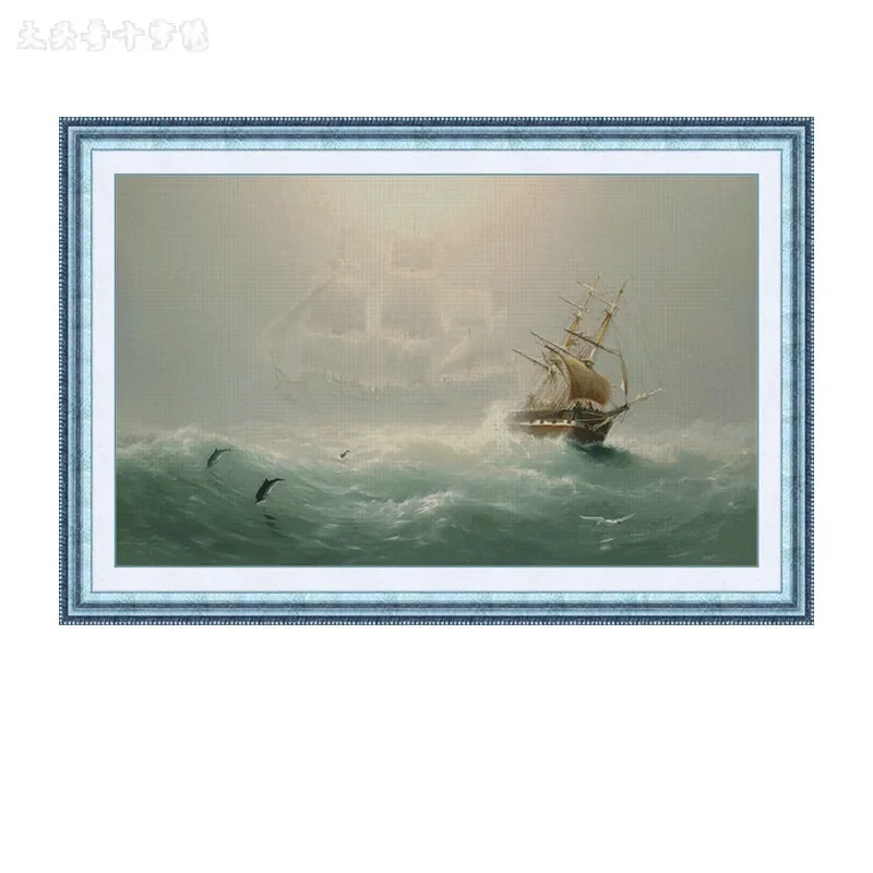 [ZZ3010-Phantom in the Waves]11CT 14CT 16CT DIY Stamped Cross Stitch Kit with Printed Canvas and Cotton Threads Embroidery Needl
