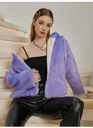 New Faux Fur Coat Short Women's Light Purple Color Gradient Autumn Fashion Comfort Windproof Faux Fur Coat