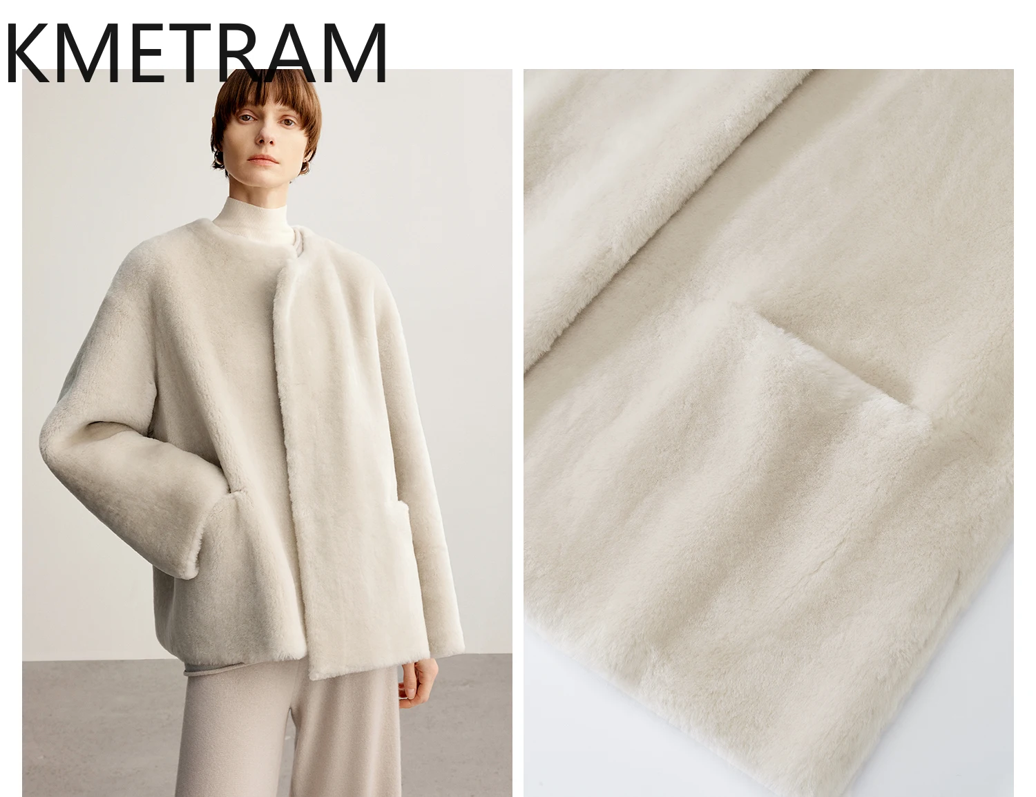 내추럴 메리노 양털 양면 퍼 코트 여성 라운드넥 리얼 퍼 재킷 겨울 여성 의류 2025 여성복