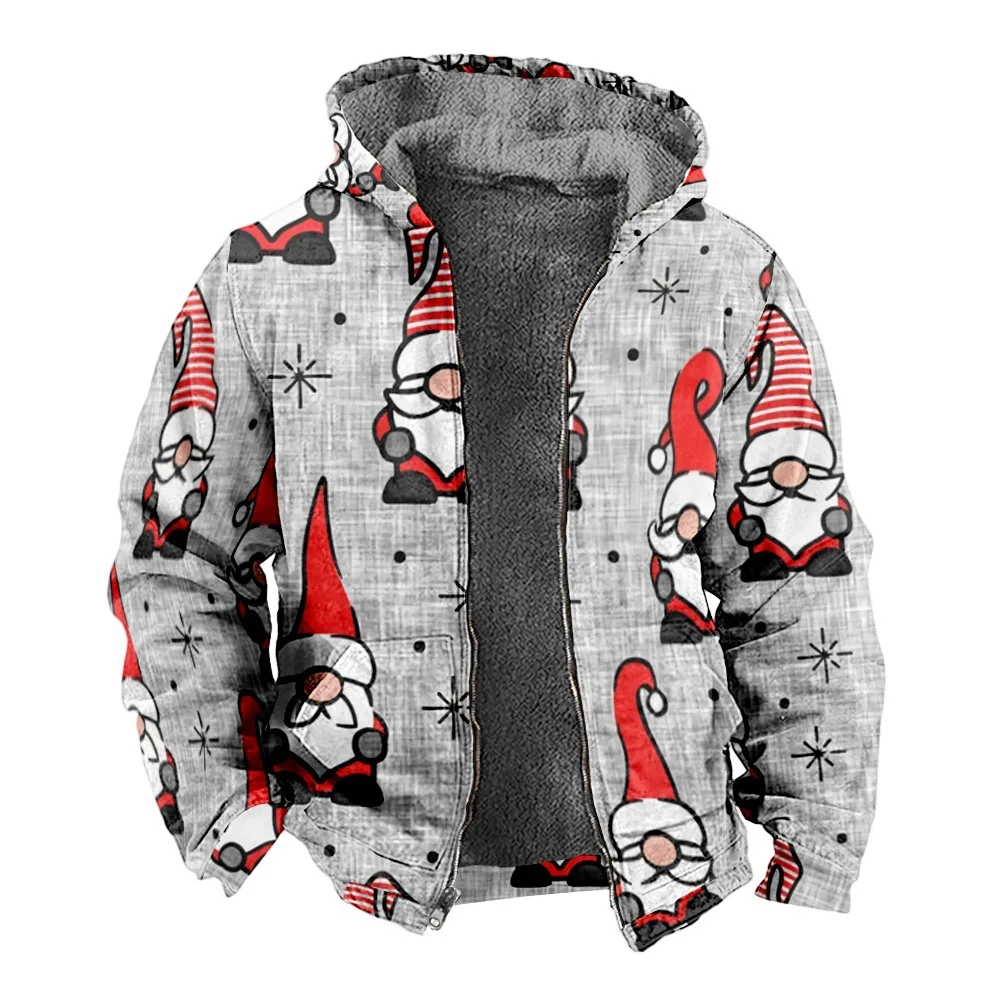 Men Jacket Cardigans Snow Man Christmas Cute Cats Festival Print Thick Outdoor Fleece Winter Casual Streetwear Unisex Clothing