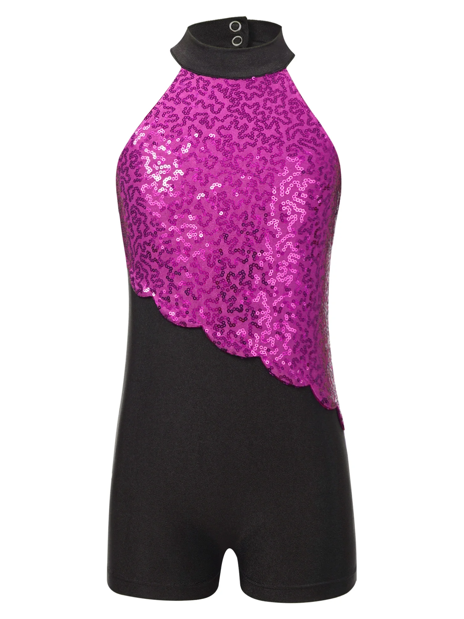 Kids Girls Glitter Sequins Lyrical Dance Leotard Mock Neck Sleeveless Jumpsuit Bodysuit for Figure Skating Rhythmic Gymnastics