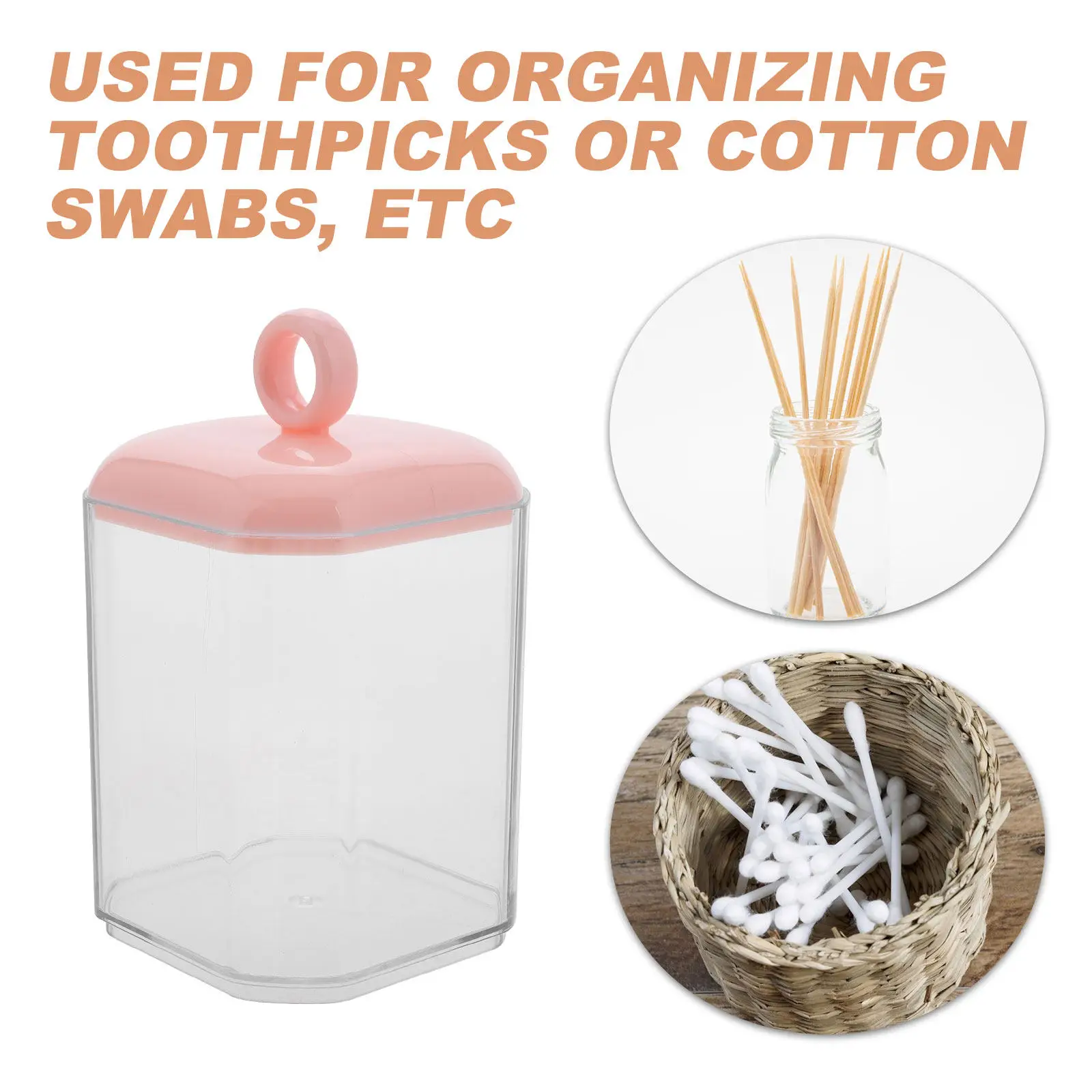 Cotton Swab Storage Box Lid Makeup Organizer Desktop Cotton Pad Toothpick Floss Holder Bathroom Vanity Clear Organizer Case