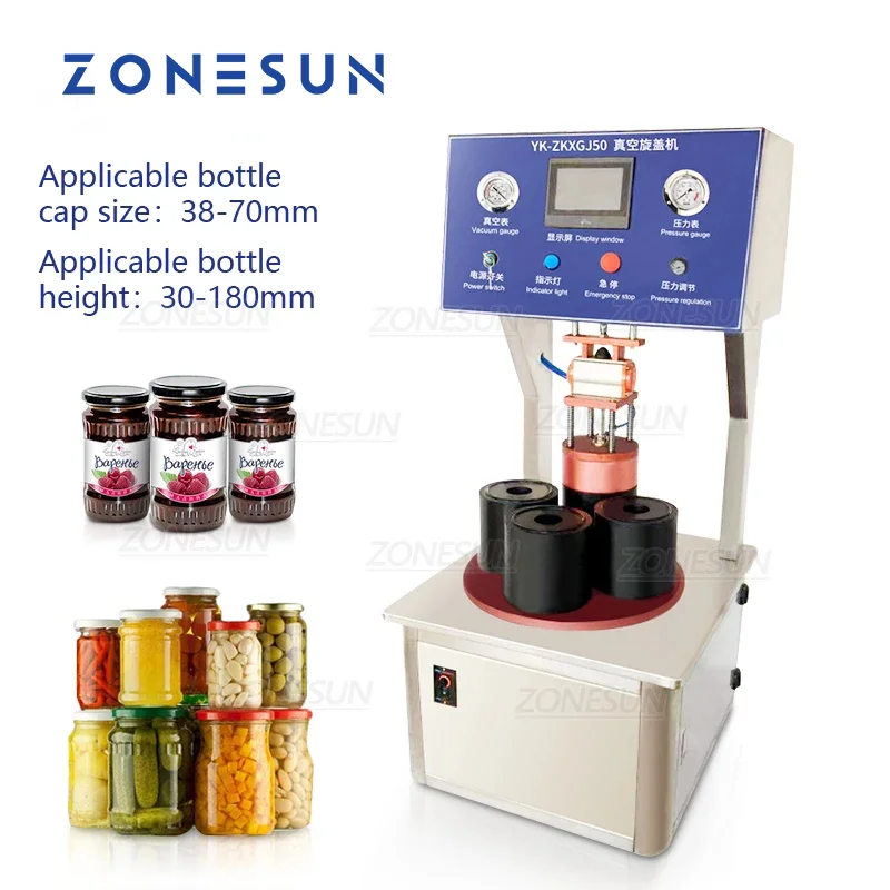 ZONESUN Halbautomatische Vakuum-Verschließmaschine für Chilisaucen-Dosen, Weißblech- und Glasflaschen, kundenspezifische Form, Vakuumversiegelungsmaschine