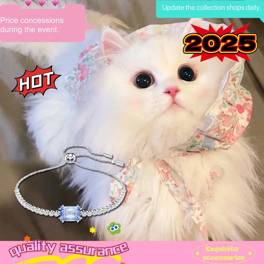 

Hot selling new light blue crystal luxury fashion silver bracelet romantic cat accessory