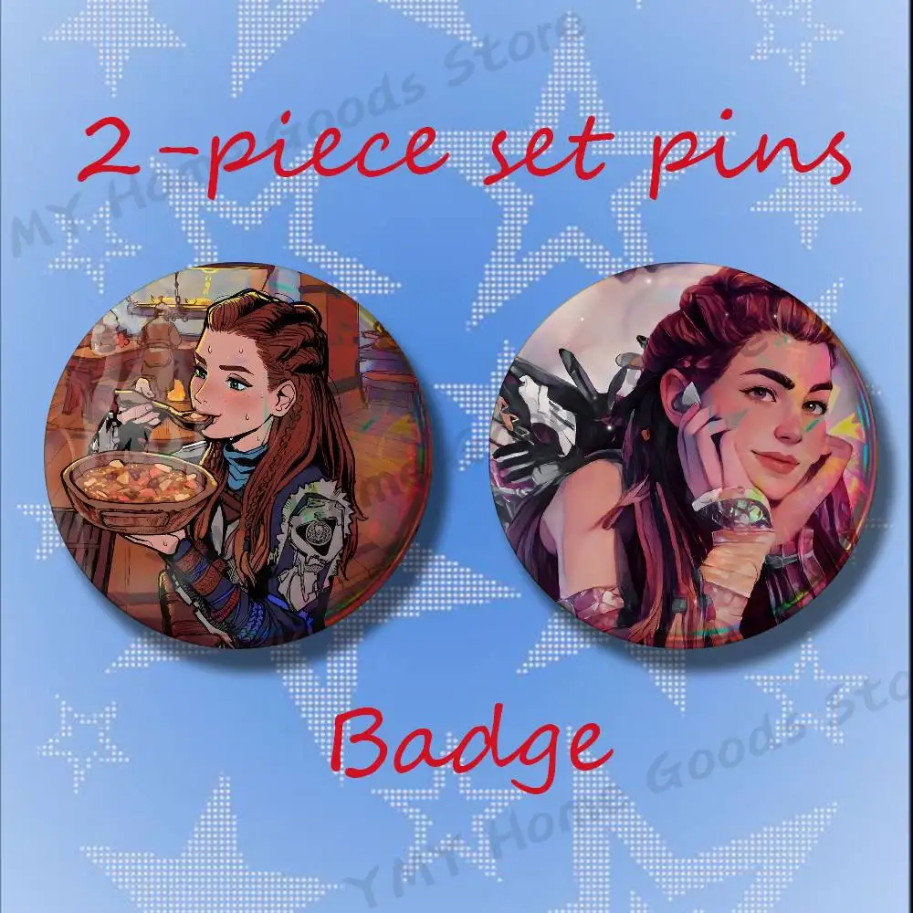 Red Hair A-Aloy Horizon Zero D-Dawn 2-piece set Free Mix Backpack Clothes Jewelry Accessories Round Badge Collection Gifts