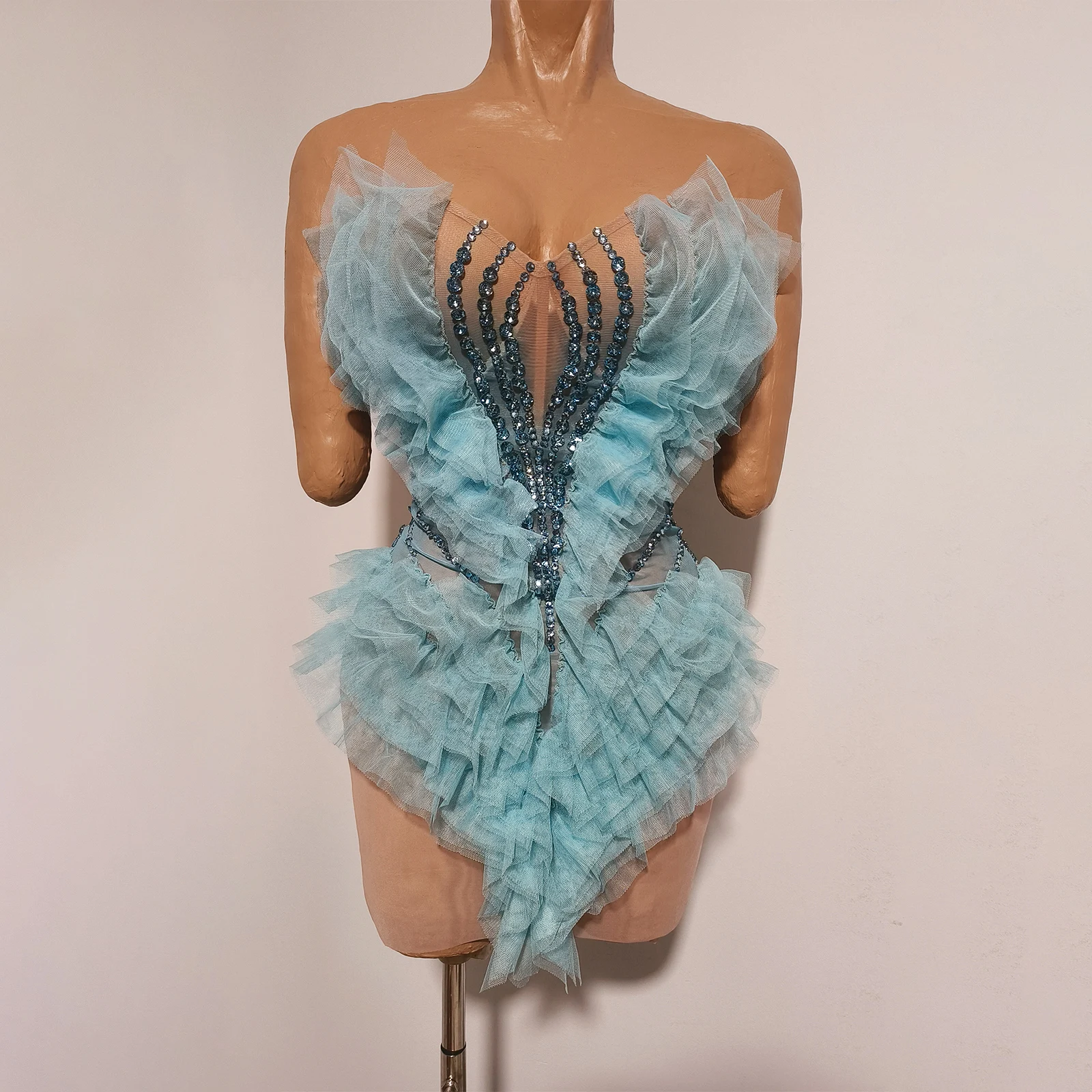 Sparkly Rhinestone Club Party Dress - Vestido Curto Tubinho Transparente com Strass
