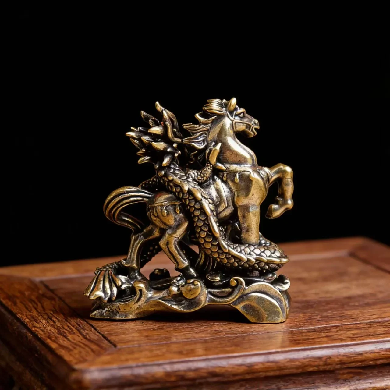 Retro Brass Dragon Horse Figurine Metal Chinese Mythical Animal Statue Feng Shui Desktop Decor Collectible Gift view 3