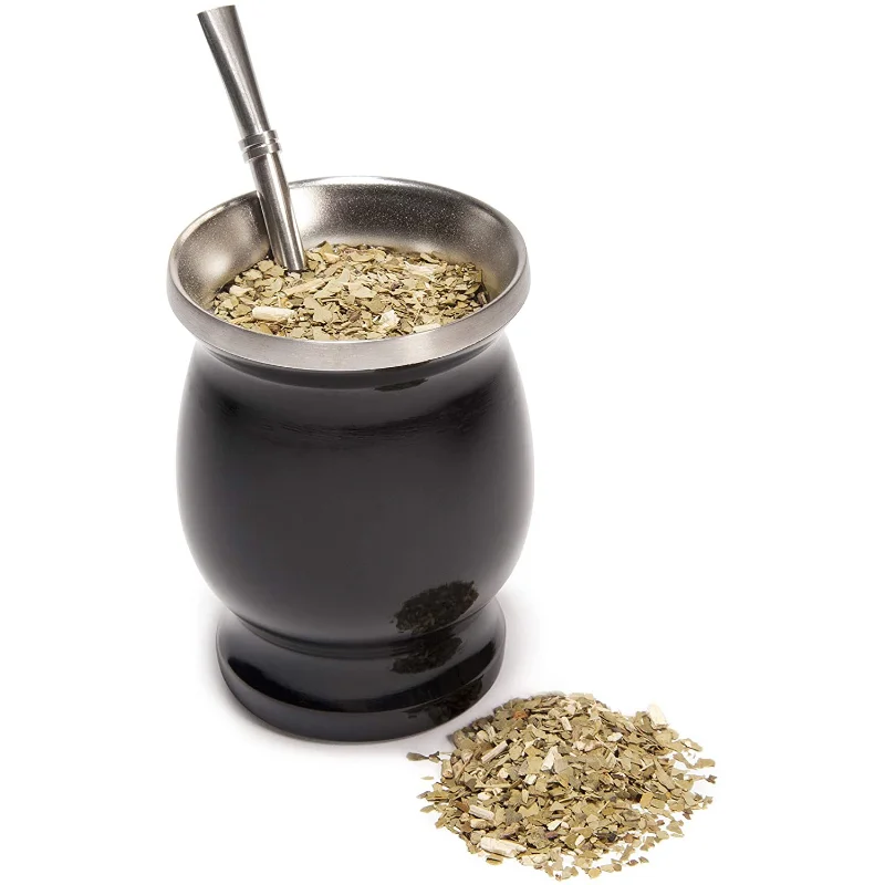 Yerba Mate Gourd Set Double-Wall Stainless Steel Mate Tea Cup and Bombilla Set Includes Yerba Mate Gourd (Cup) With One Bombilla