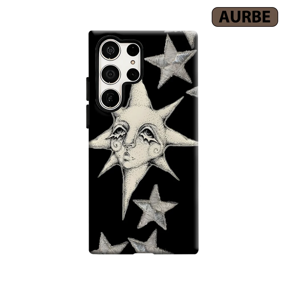 Crying Star Face Art Handyhülle für Samsung Galaxy S26 S25 Ultra S24 S23 Ultra Plus Stoßfeste Doppelschicht Robuste Rückabdeckung