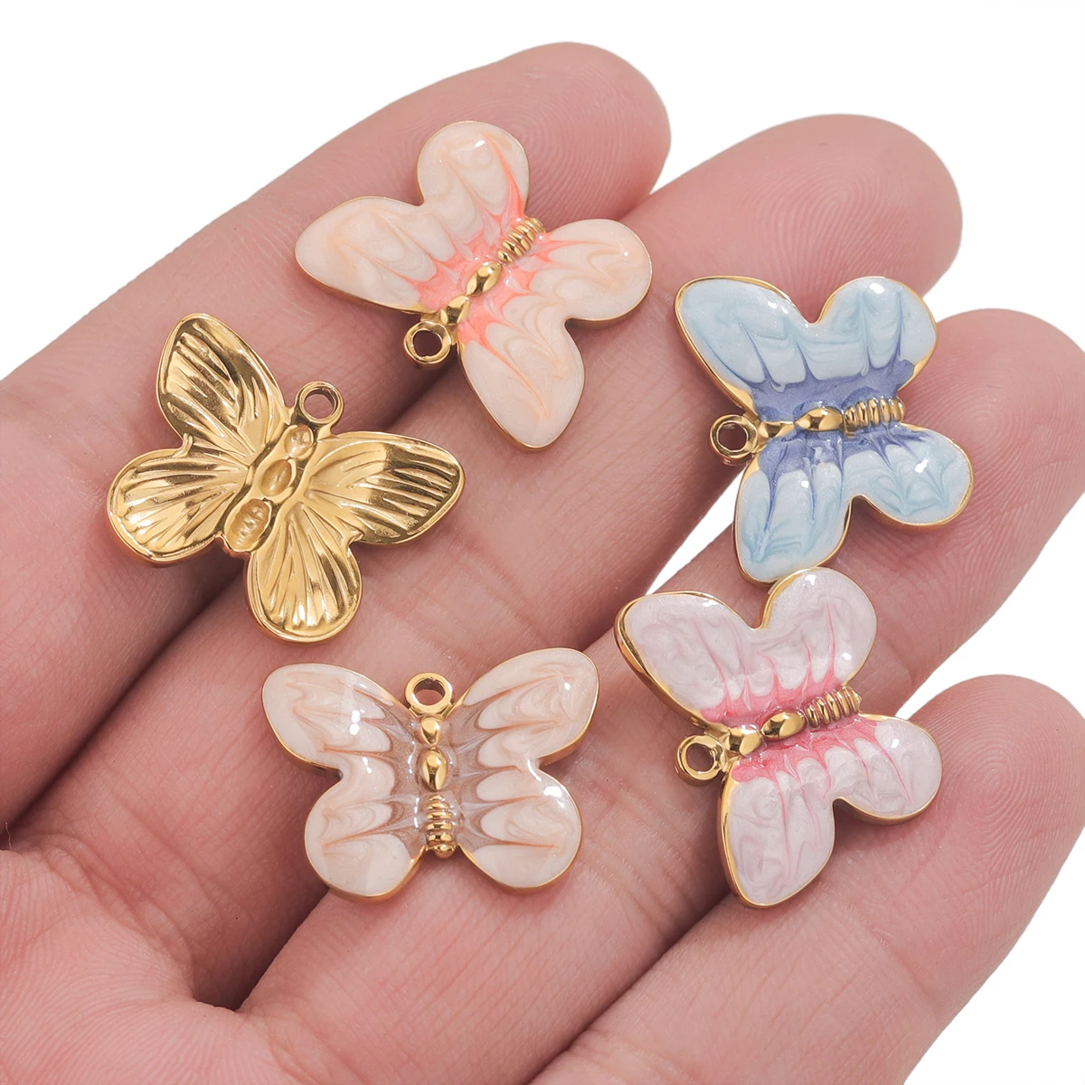 4 PCS Stainless Steel Enamel Butterfly Amulet Pendant Suitable for DIY Women's Good Luck Earring Necklace Jewelry Accessories