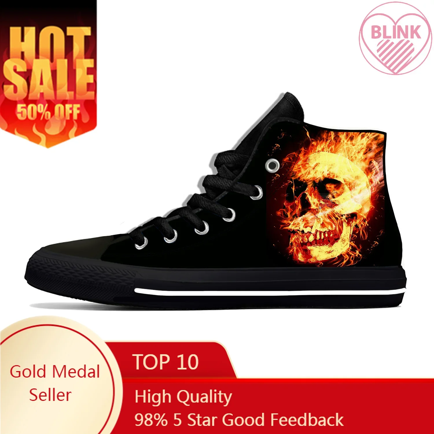 Fire Flame Flaming Skull Sketelon moda popolare scarpe di stoffa Casual High Top leggero traspirante stampa 3D uomo donna Sneakers