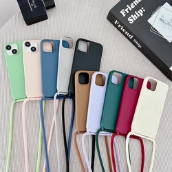 New Luxury Crossbody Lanyard Cord Silicone Soft Phone Case For iPhone 13 11 12 14 Pro Max X XS XR Necklace strap Silicone Cover