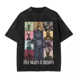 FNAF-Freddyy Five-Nights Video Game Horror T Shirts Washed Cotton Harajuku T-Shirts for Men Women Tops Streetwear Graphic Tees