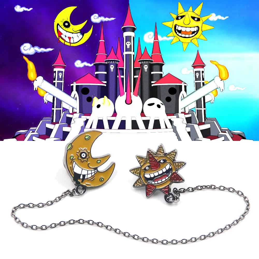 Anime Soul Eater Sun and Moon Broochs Pin Cartoon Enamel Metal Clothes Bag Coats Lapel Badge Pin Anime Lovers Accessories