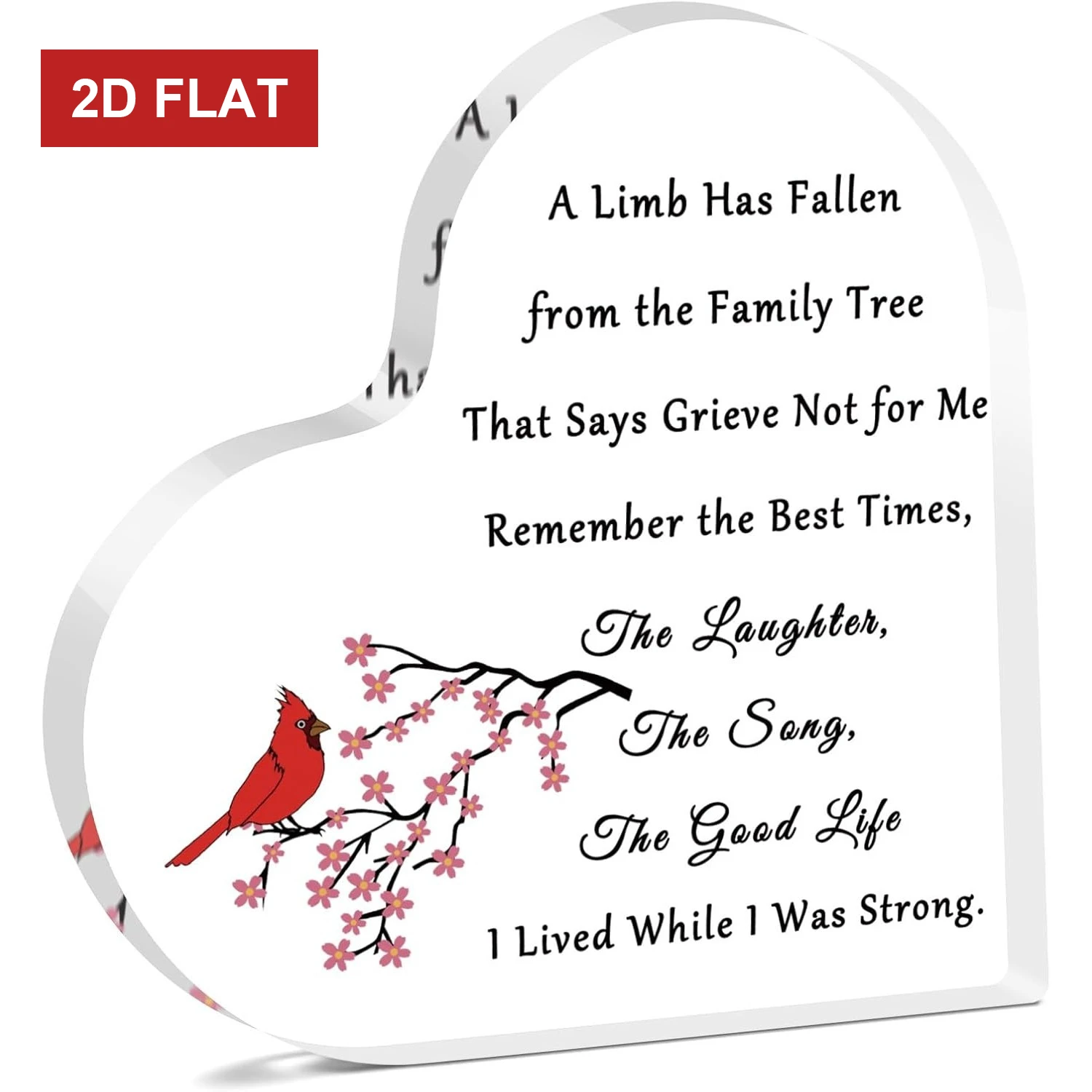 2D Glass Heart Memorial Gift Decor Sympathy Loss for Loved Ones Family