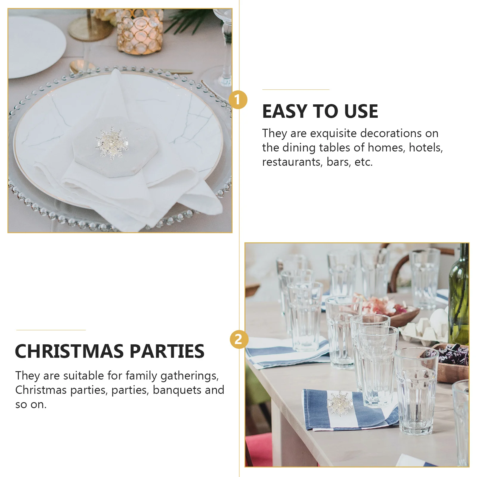 

6Pcs Napkin Holders Silver Adornments for Christmas Parties Banquets Fine Craftsmanship Long Service Life