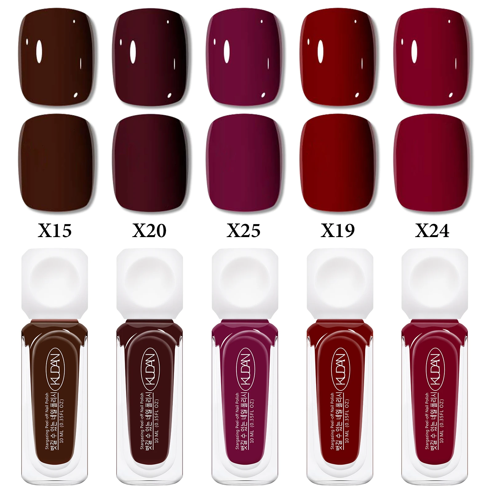 Kit de vernis à ongles à base d'eau, 5 pièces/ensemble 10ml, rouge marron, longue durée, séchage rapide, pas besoin de lampe pour guérir les fournitures pour ongles