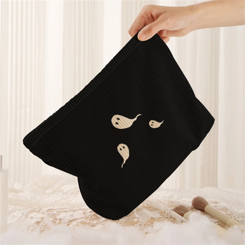 1 ghost patterned corduroy makeup bag, lightweight zipper makeup storage box, multifunctional bag with lining