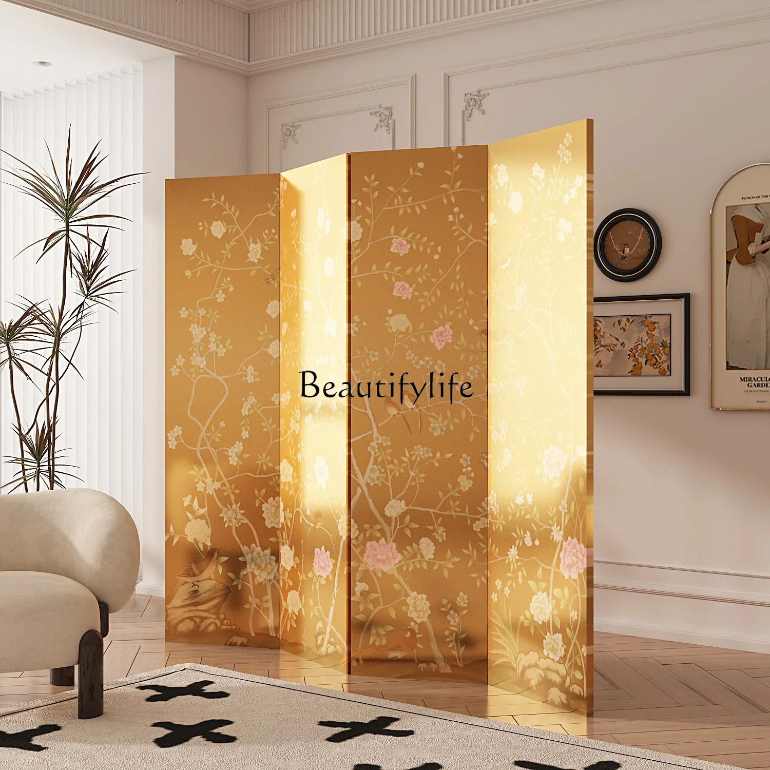 3Modern simple solid wood panel lacquer painting screen partition living room entry to block the entrance