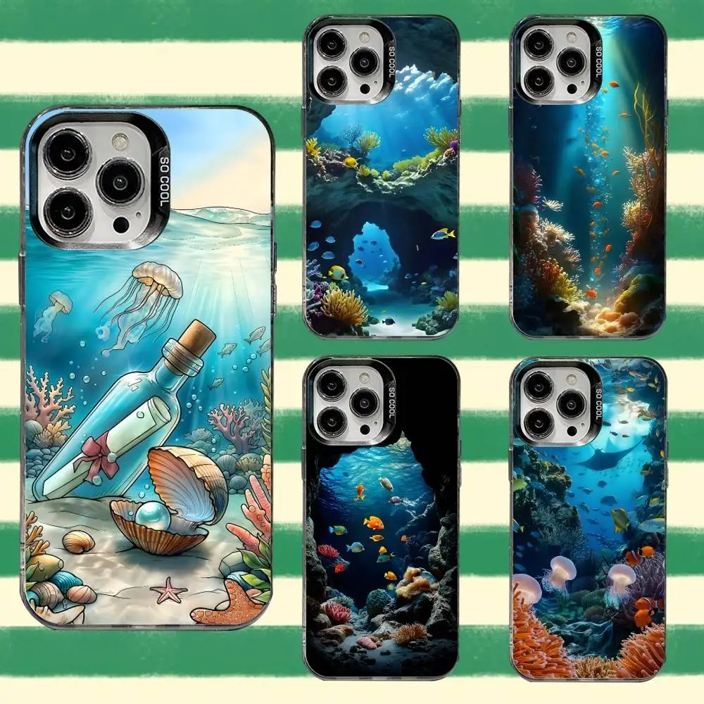 

Underwater Deep Sea World Phone Case For iPhone 16,15,14,13,12,11,8,7,Pro,Max,Plus,Mini,XS,SE Anti Fall Black Matte Hard