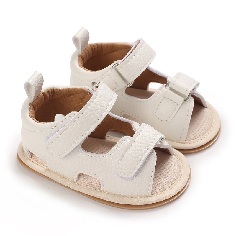 0-18M Baby Boys Girls Vintage Roman Sandals Grain Faux Leather Adjustable Buckle Strap Non Slip Rubber Sole Summer First Walkers