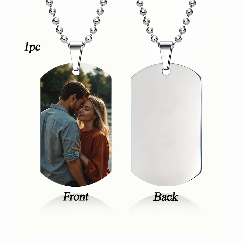 Custom Personalized Men's Pendant Necklace, Double-Sided Custom Color Photo/Text/Dog Tag Necklace, Couple Keychain Necklace view 5